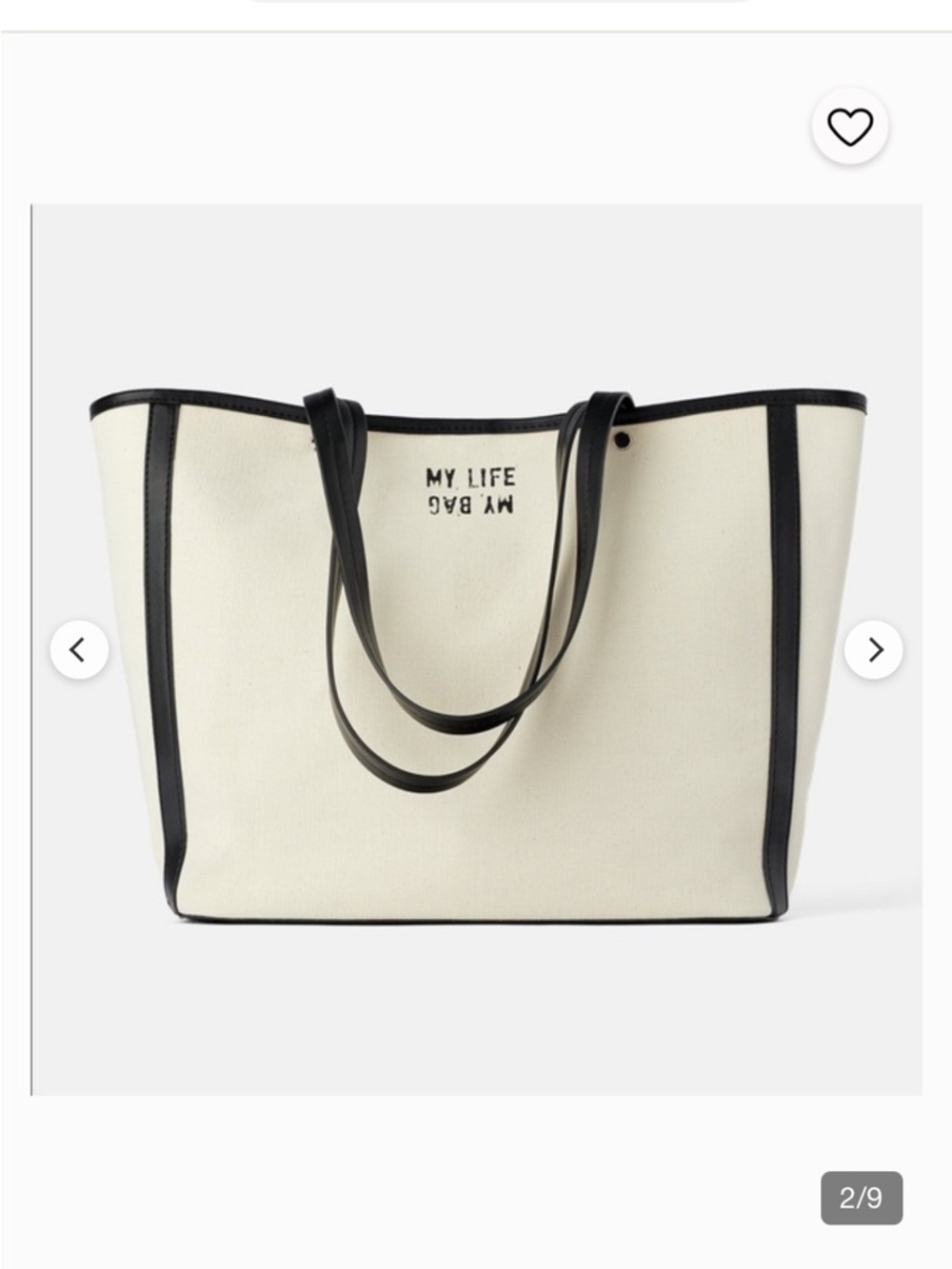 Canvas Tote Bag "My Life My Bag" with Black Trim ZARA